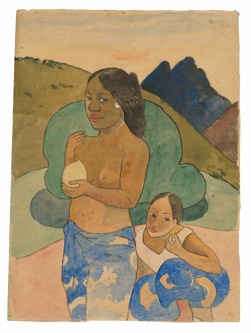 Two Tahitian Women in a Landscape by Paul Gauguin