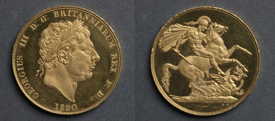 Two Pound Piece: George III (obverse); St. George and the Dragon (reverse) by Benedetto Pistrucci
