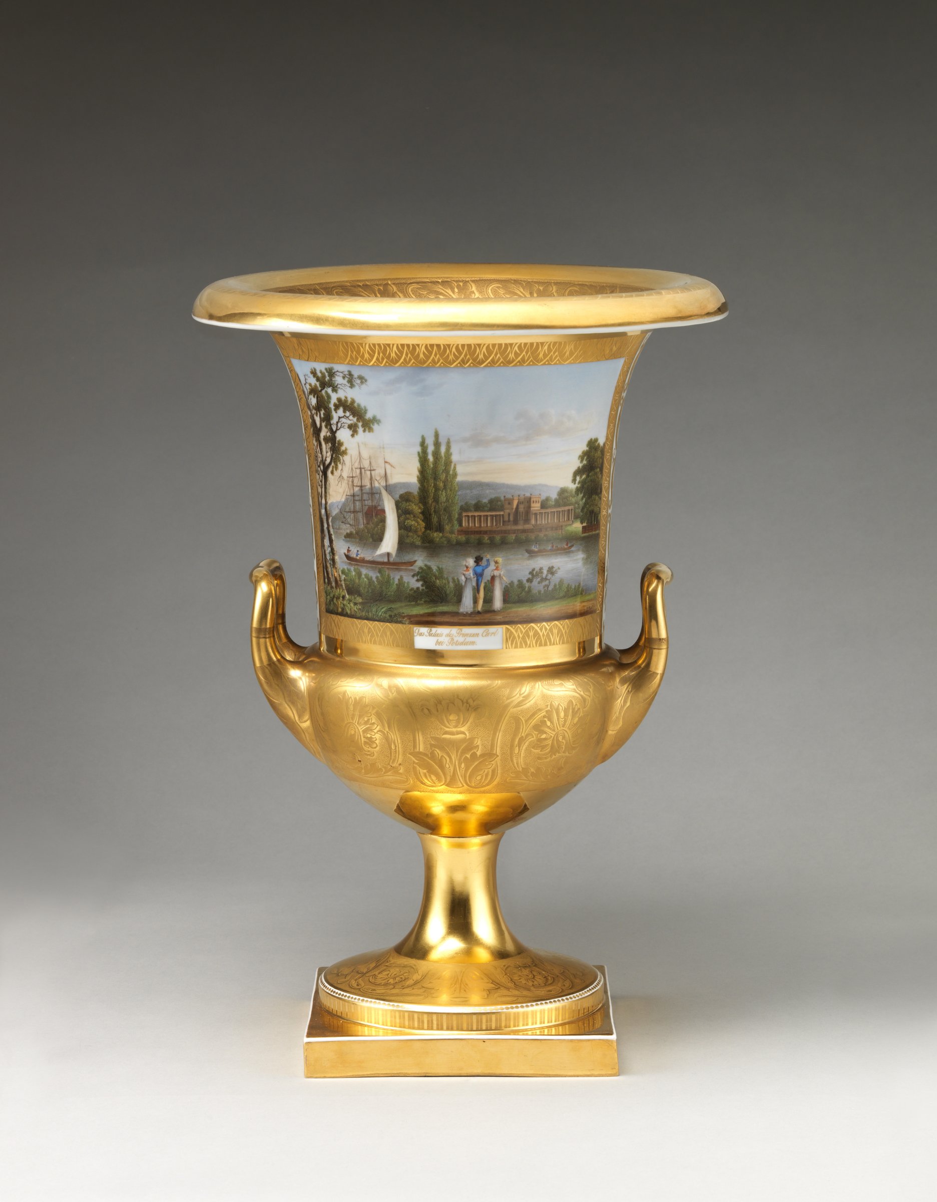 Krater vase with a signed view of Potsdam by Höchster Porzellan-Manufaktur