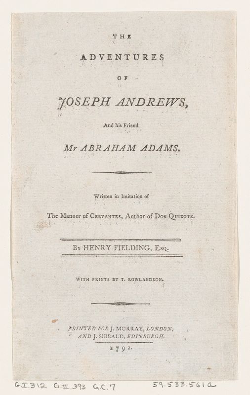 Title Page: "The Adventures of Joseph Andrews, and His Friend Mr. Abraham Adams"