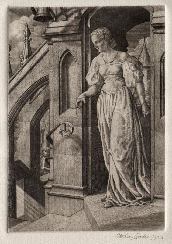 Illustration for "Peronnik the Fool": Redemonde on the Staircase