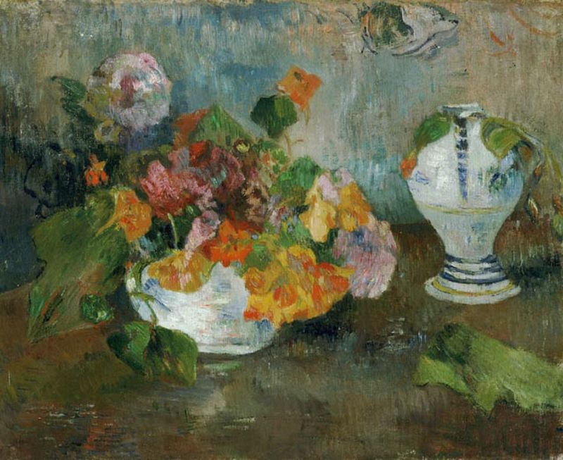 Vase with Nasturtiums and Quimper Faience