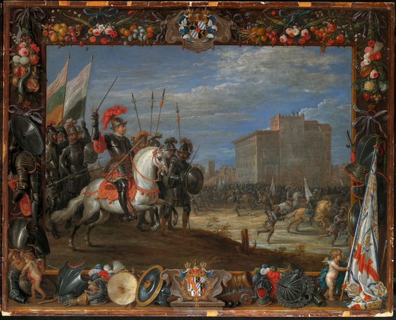Don Antonio Moncada repulses the attack of Cabrera on the castle where Queen Bianca resides