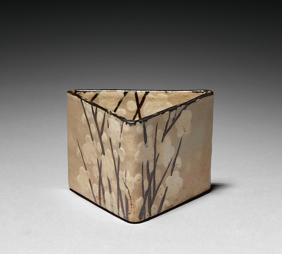 One of Five Serving Bowls (Mukozuke) with Prunus Design by Ogata Kenzan