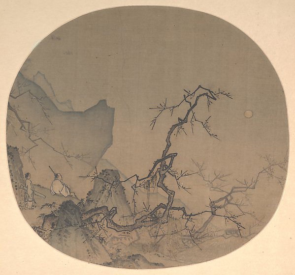 南宋 馬遠 月下賞梅圖 團扇|Viewing plum blossoms by moonlight by Ma Yuan