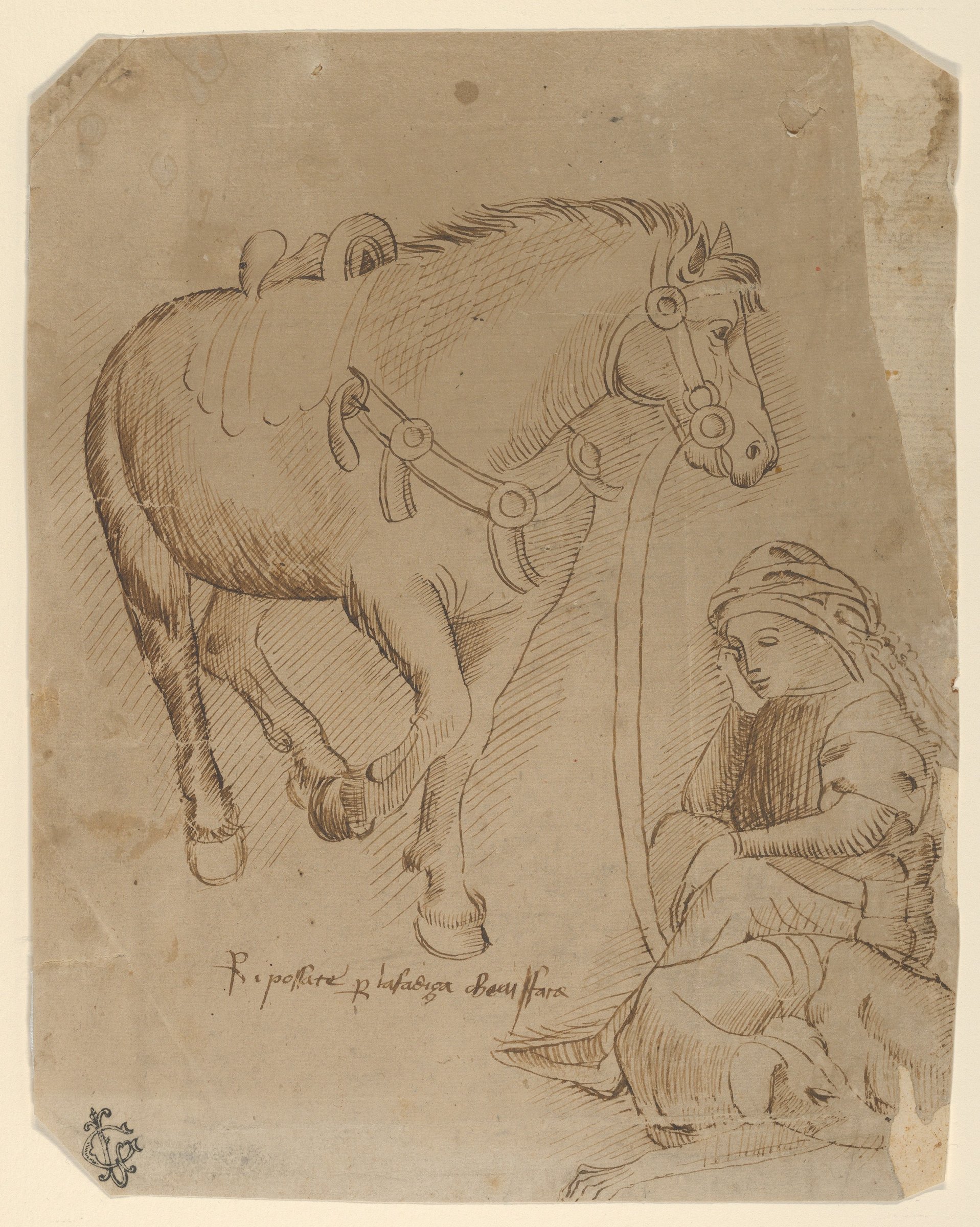 A Man Asleep Alongside a Dog and a Horse by Stefano da Verona