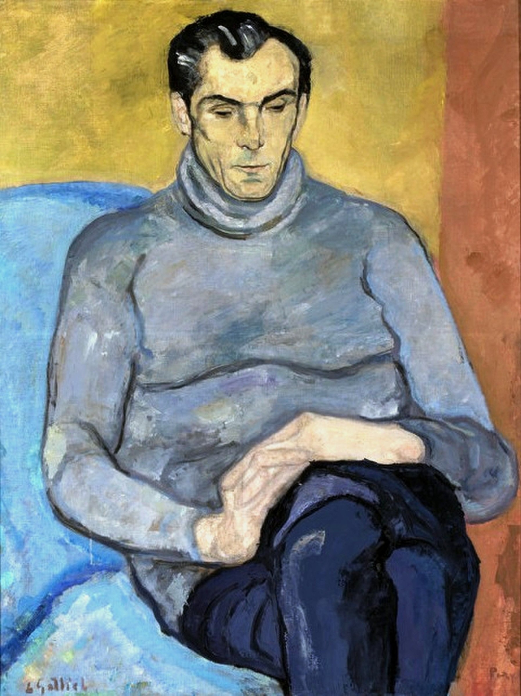 A man in a gray sweater. by Leopold Gottlieb