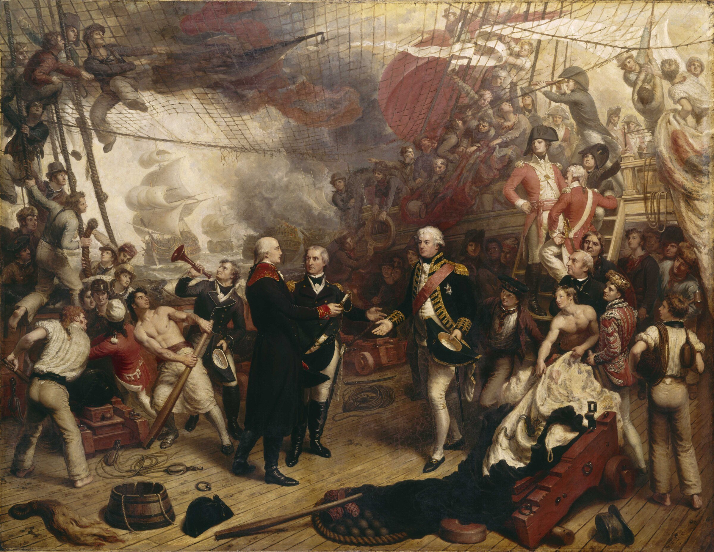 Admiral Duncan Receiving the Sword of the Dutch Admiral de Winter at the Battle of Camperdown, 11 October 1797 by Samuel Drummond