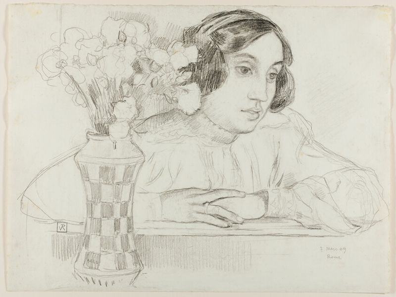 Young Woman with a Vase of Flowers