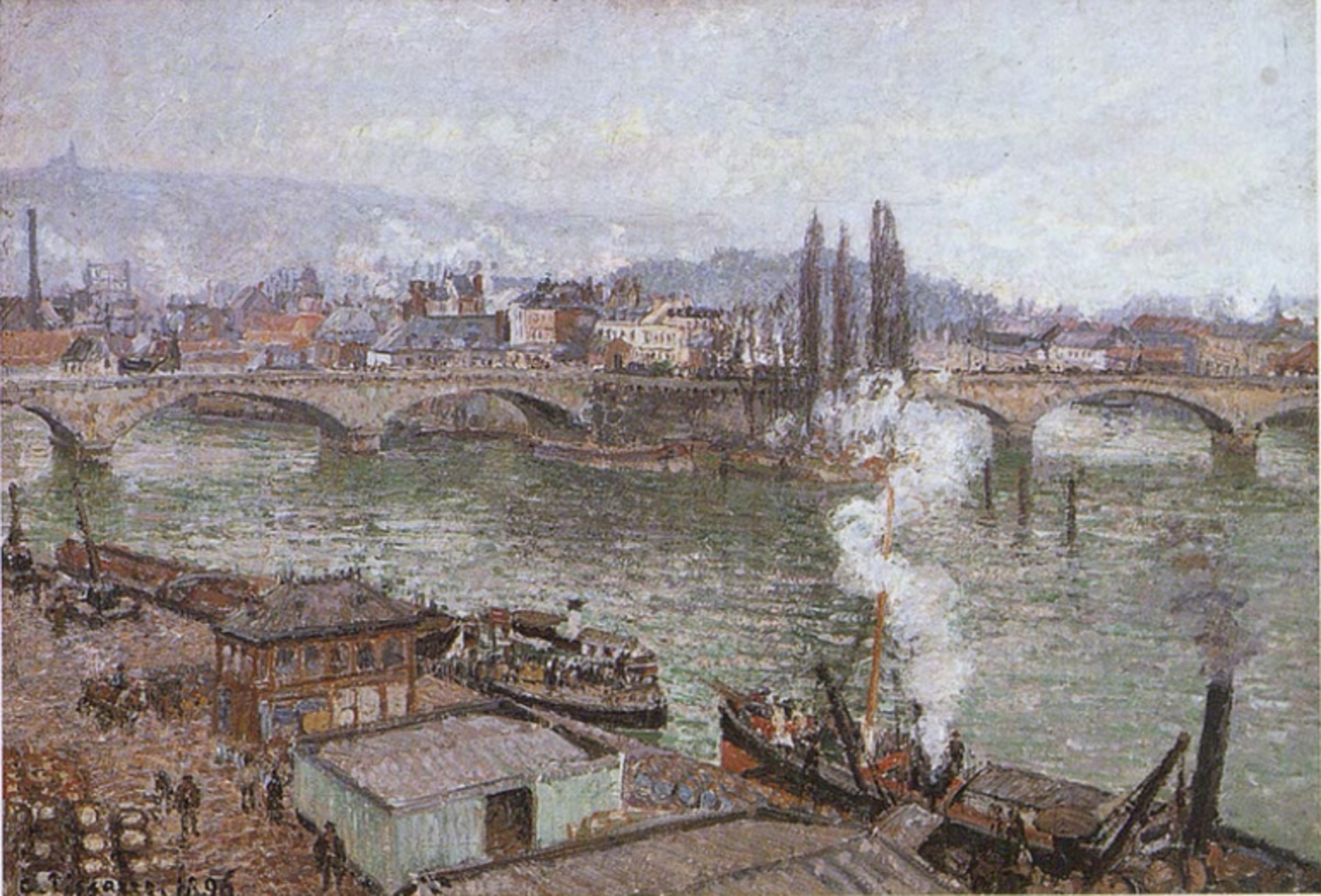 The Stone Bridge in Rouen, Dull Weather by Camille Pissarro