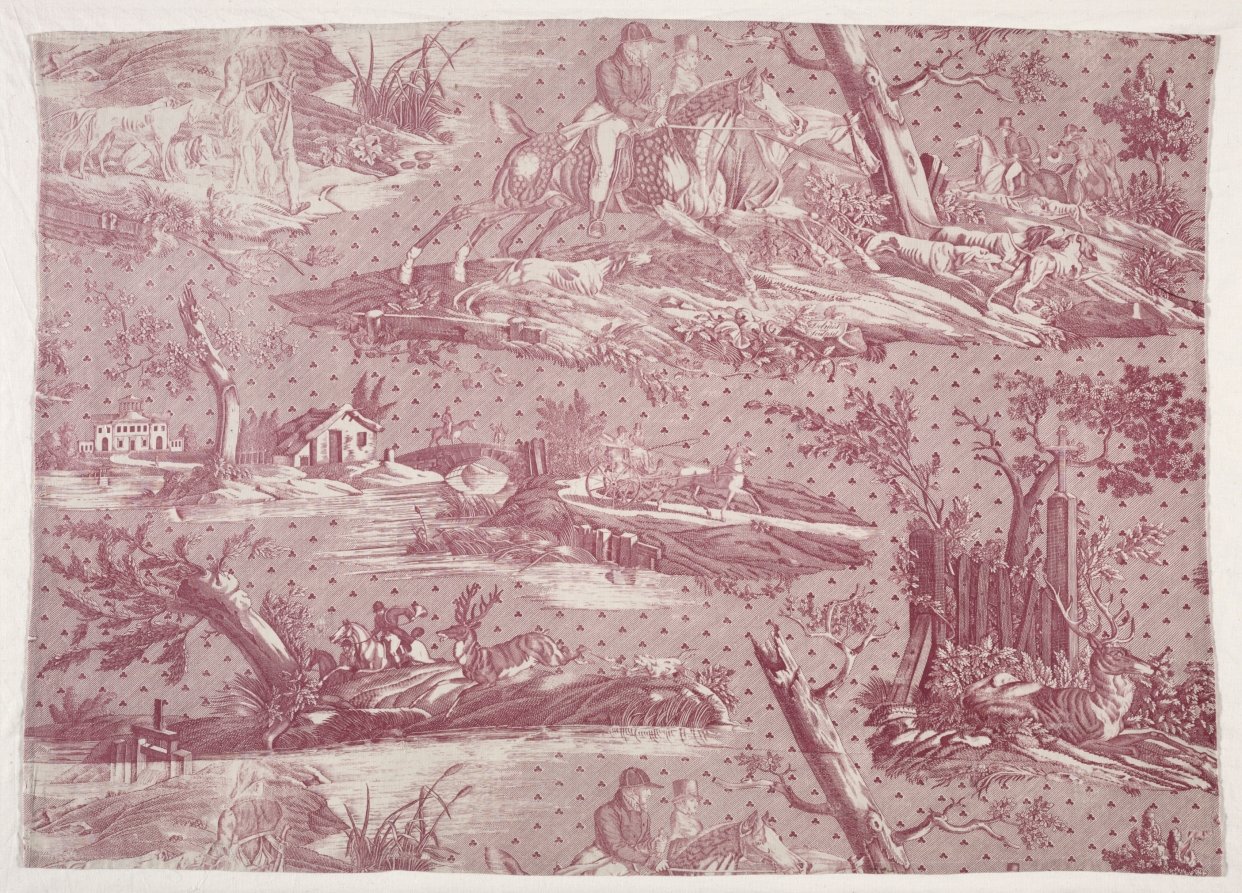 Fragment of Copperplate Printed Cotton with Hunting Scene Design by Horace Vernet