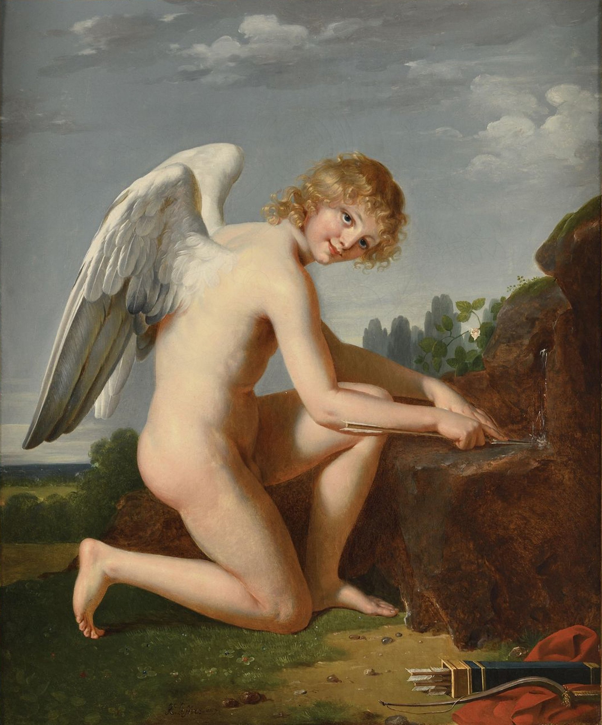 Cupid sharpening his arrows by Robert Lefèvre