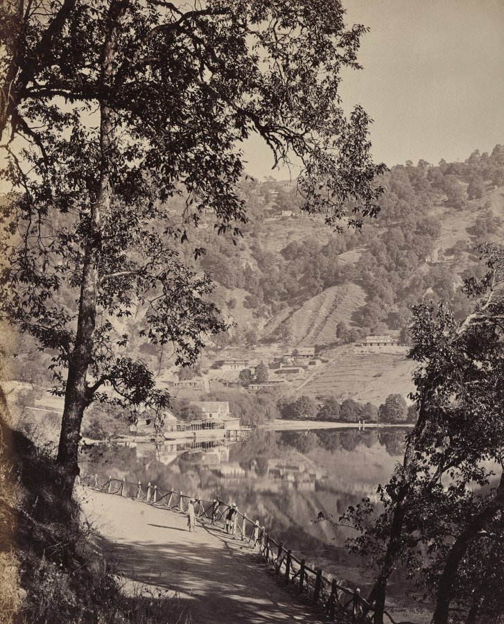Hyree Lake. Hill Station in the Himmalayahs. View of the Taj Lake with Assembly Rooms, Lhutse by Samuel Bourne