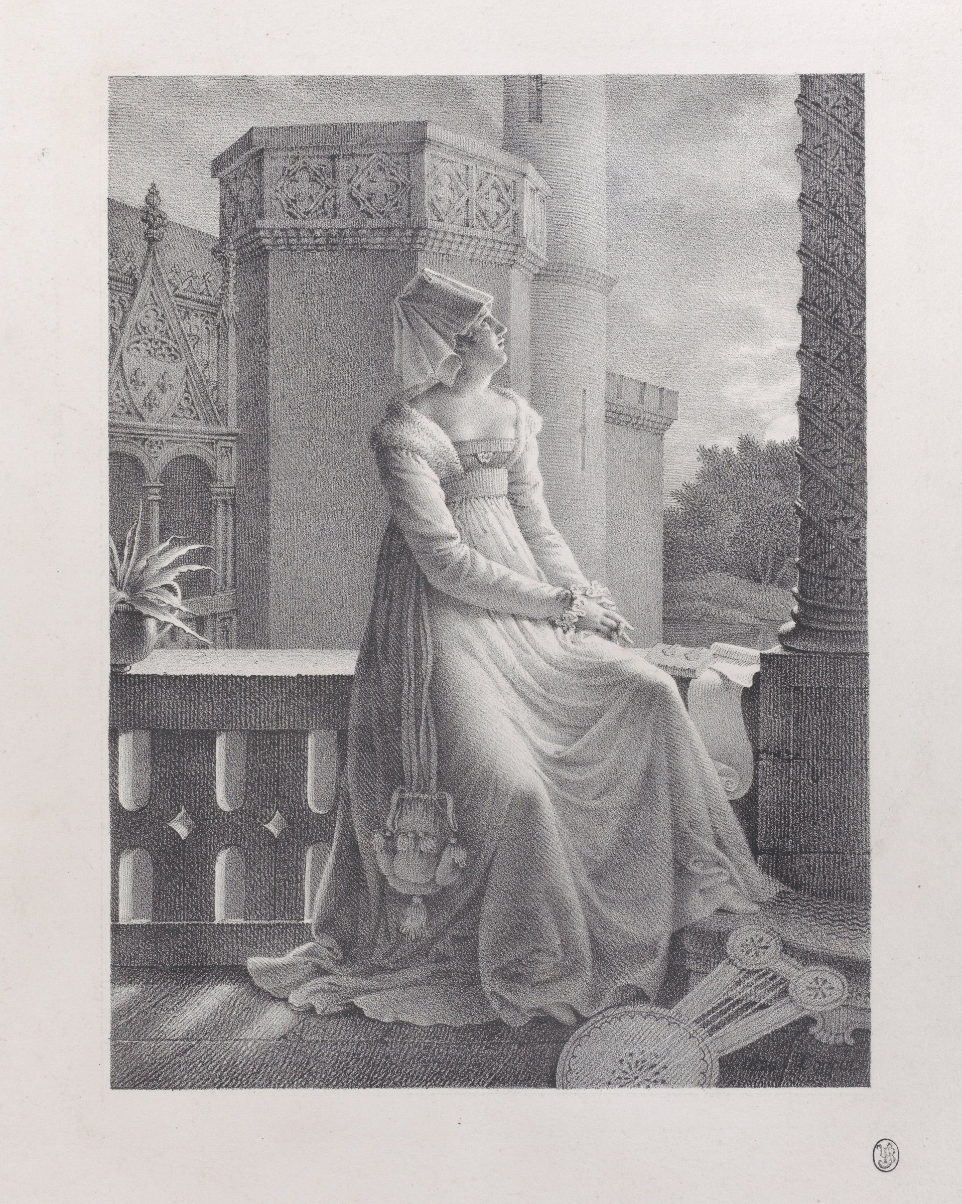 Portrait of Christine de Pisan seated on a balcony by Philippe de la Salle