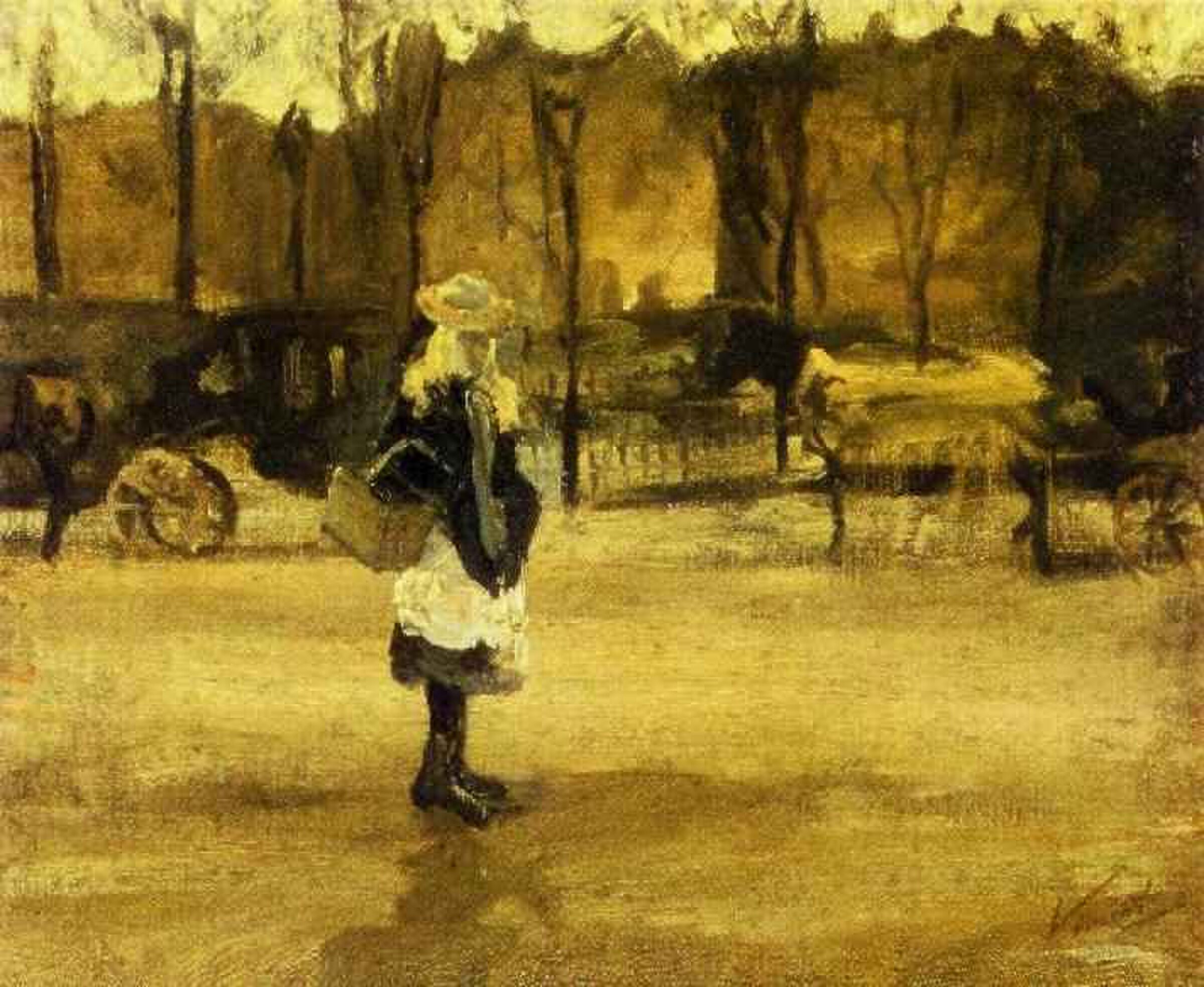 A Girl in the Street, Two Coaches in the Background — Vincent van Gogh