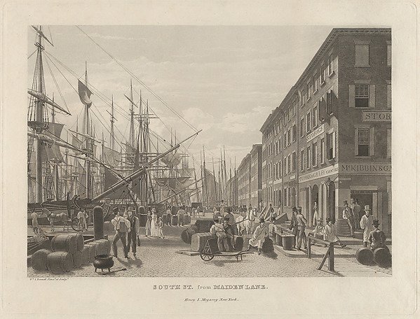South Street from Maiden Lane, New York, in 1828 by William James Bennett