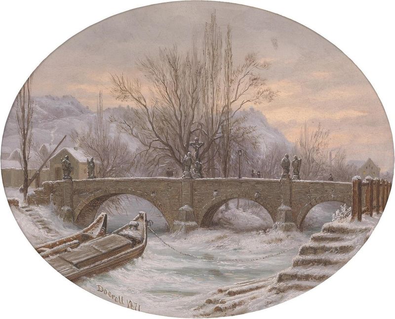 Winter landscape with stone bridge