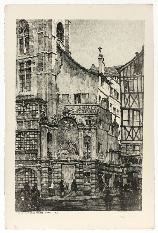 Fontaine de la Grosse Horlage, Rouen, from Vingt Lithographies du Vieux Paris