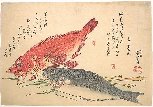 魚づくし かさご いさきに生姜|Isaki and Kasago Fish, from the series Uozukushi (Every Variety of Fish)