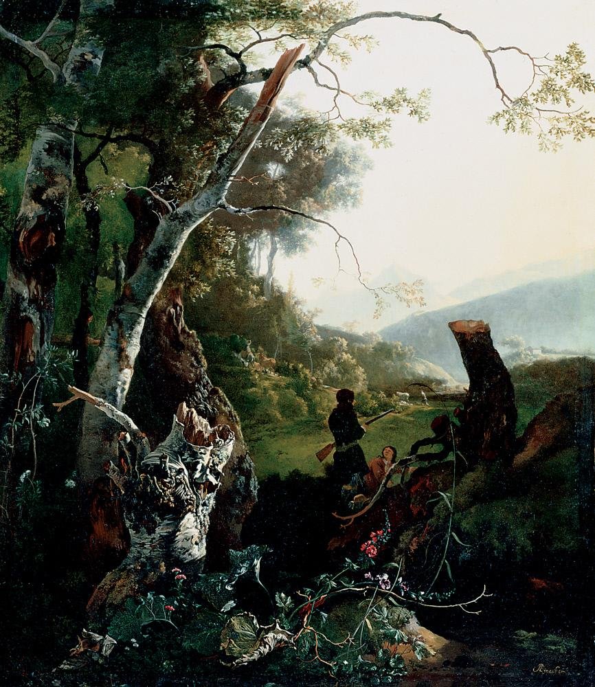 Landscape with hunters by Frans Boels