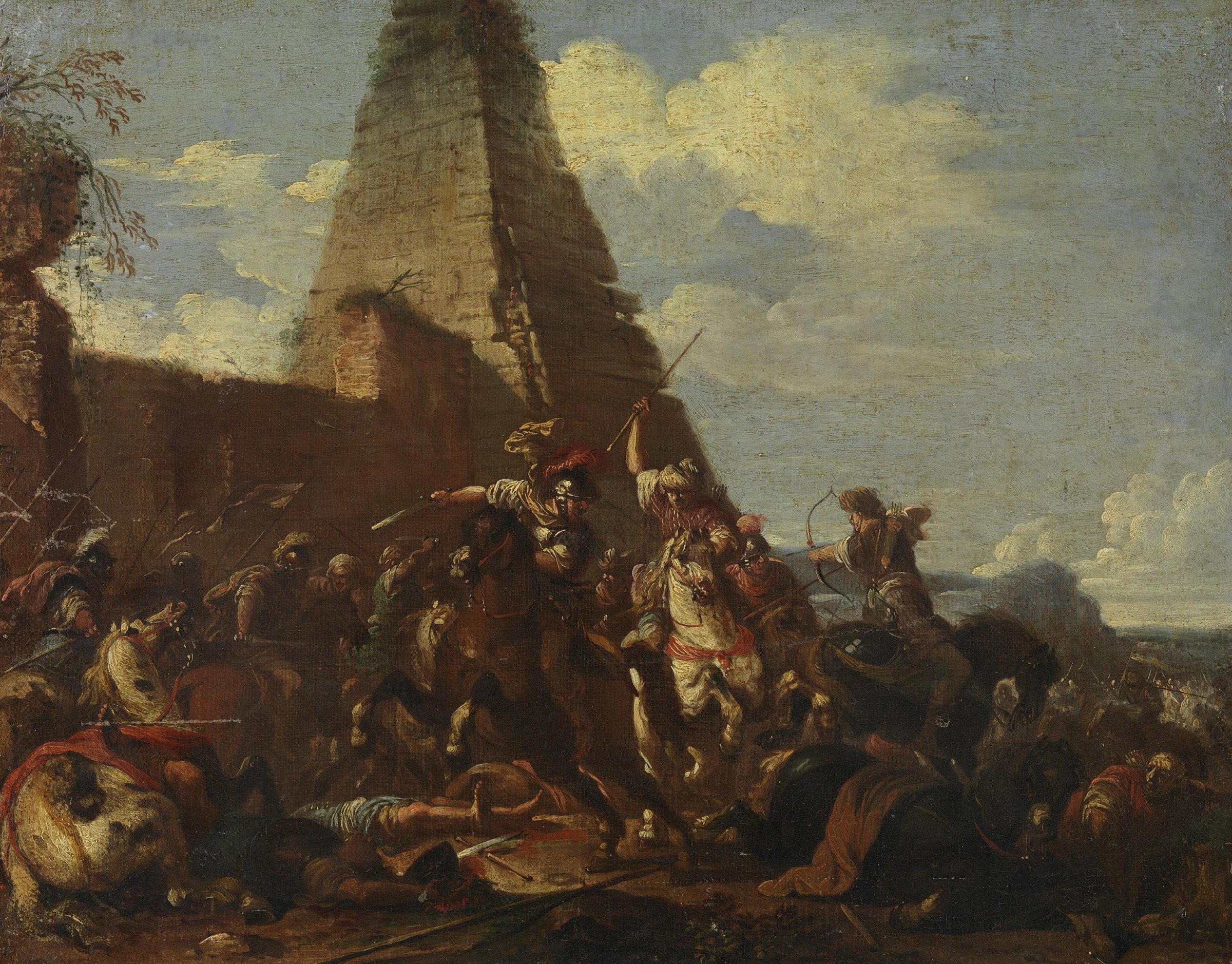 Equestrian battle against Orientals in front of a pyramid by Jacques Courtois