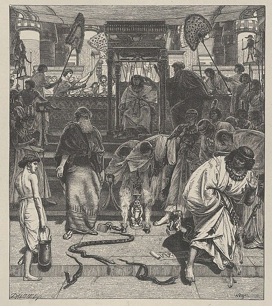 Moses and Aaron Before Pharoah, from "Dalziels' Bible Gallery"