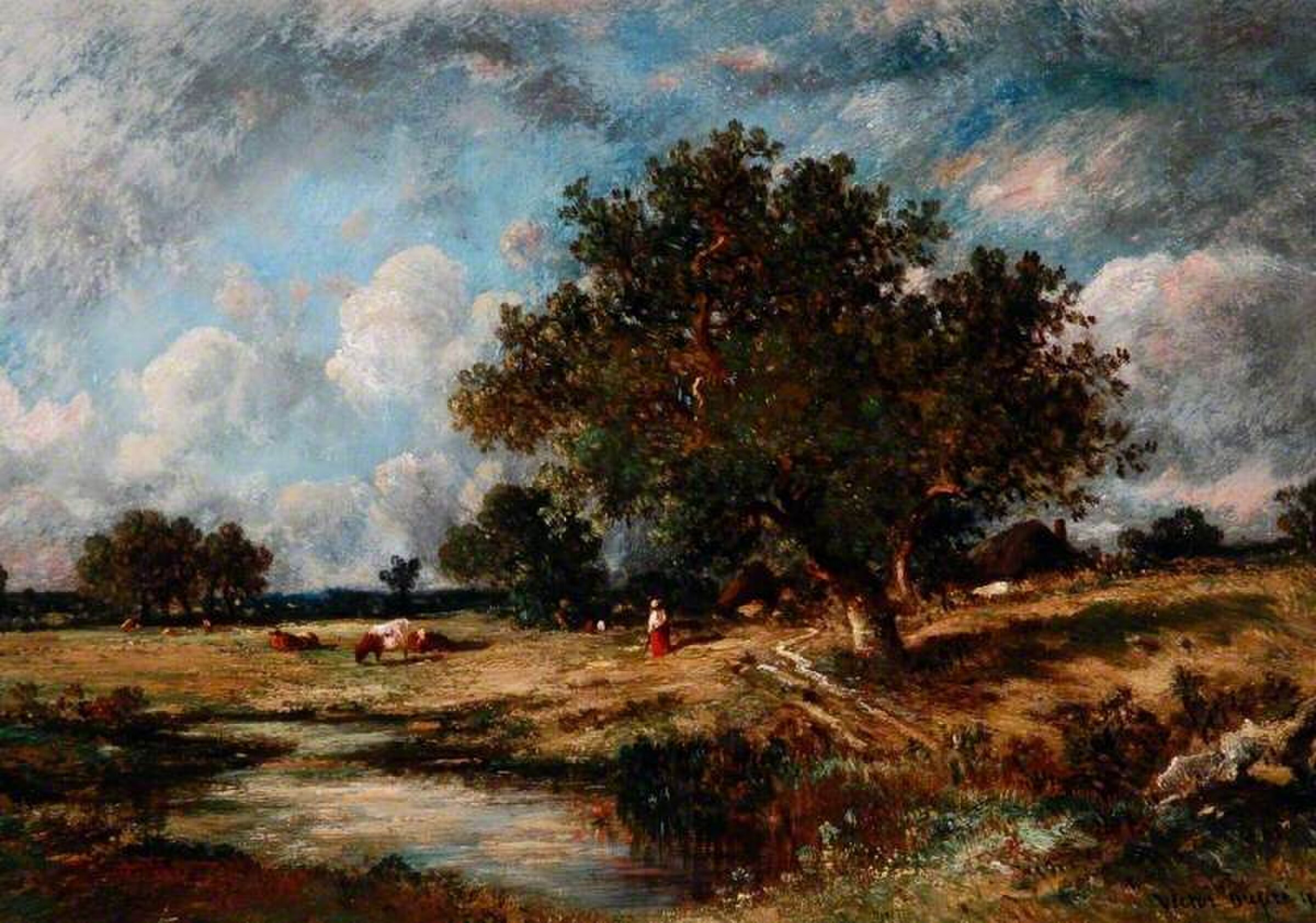 Landscape with Cows and Figures by Léon-Victor Dupré