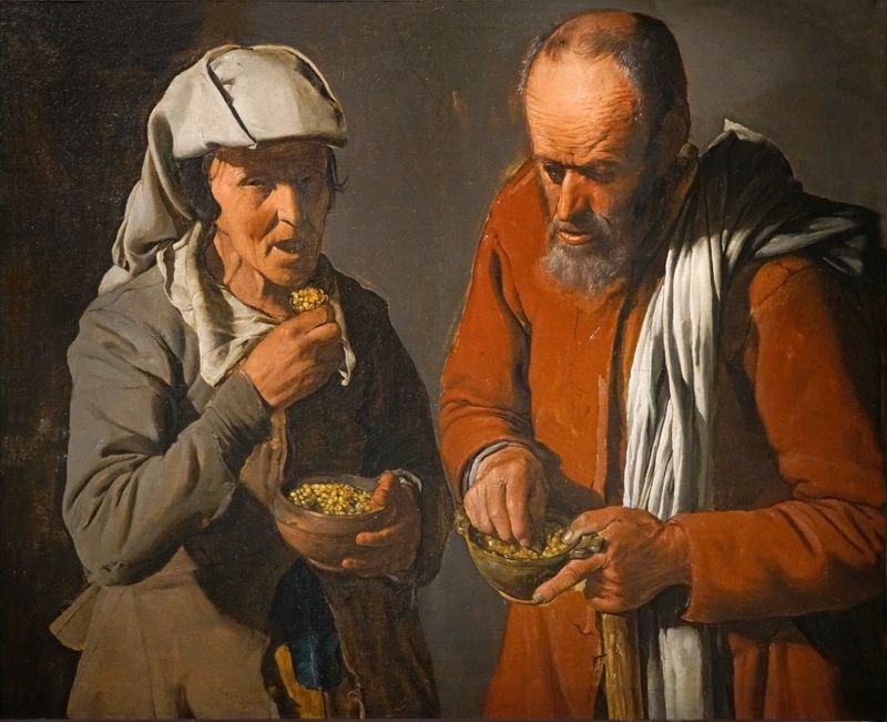 Peasant couple eating peas