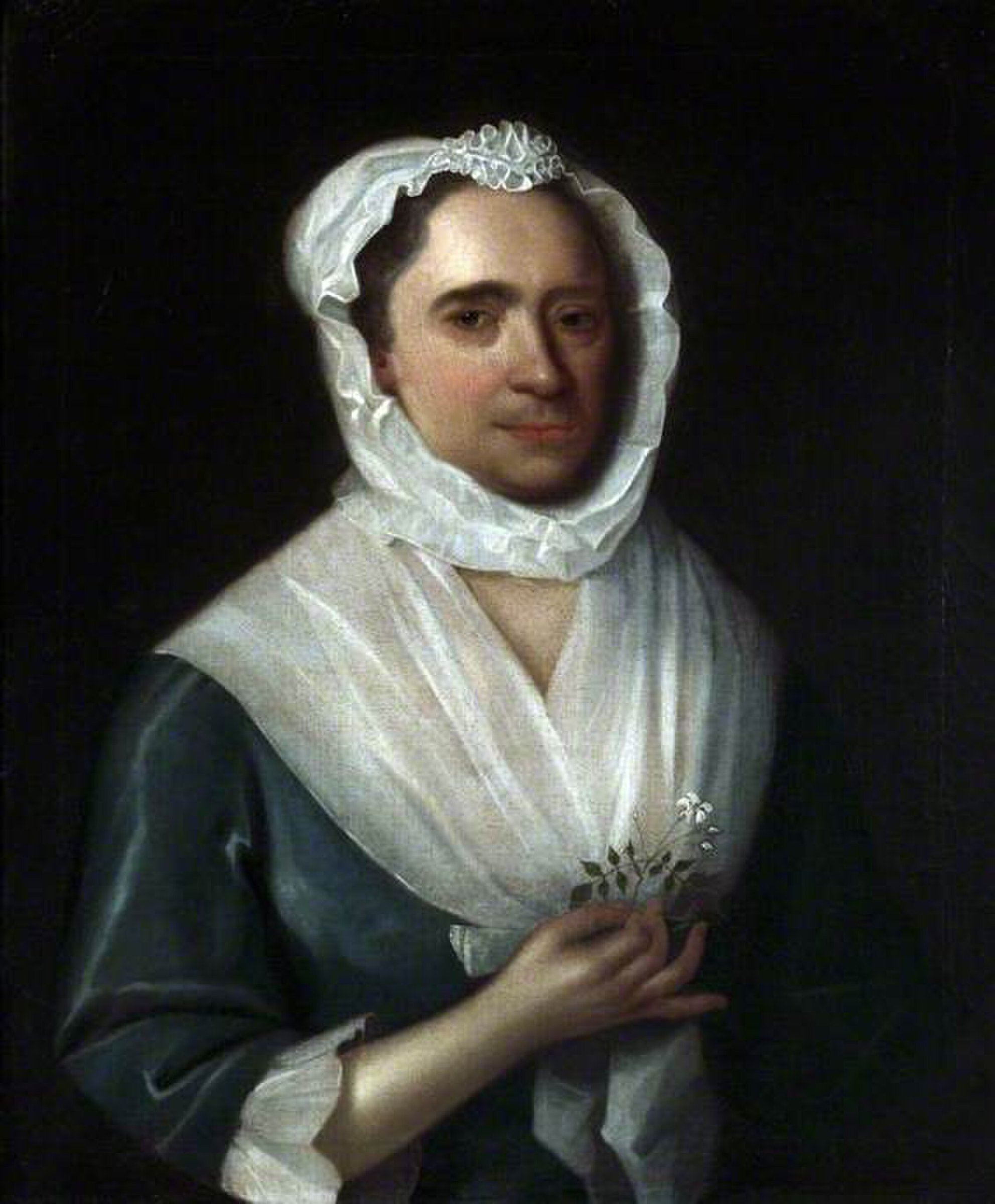 Portrait of a Woman Wearing a Blue Silk Dress Holding a Jasmine Flower by John Theodore Heins