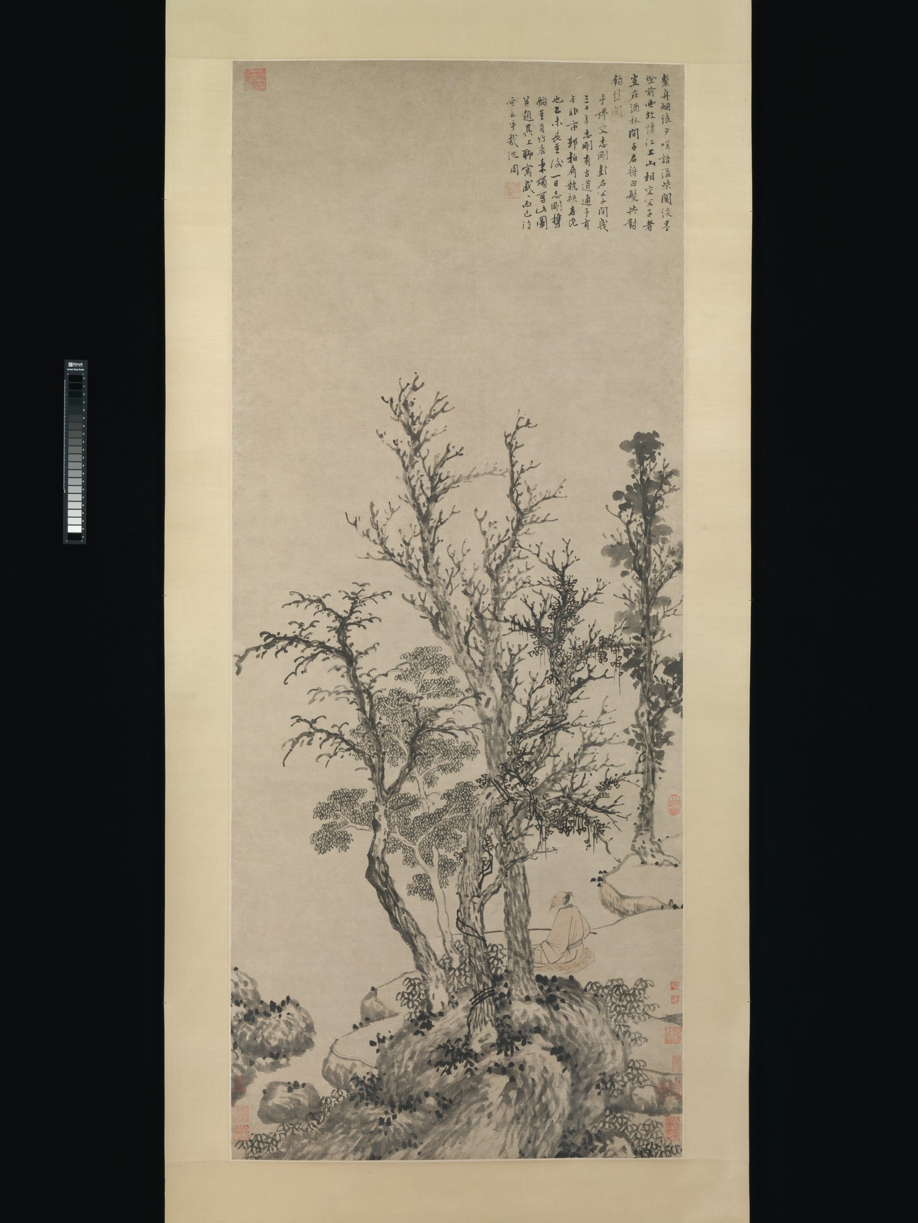 明 沈周 秋林閒釣圖 軸|Silent fisherman in an autumn wood by Shen Zhou