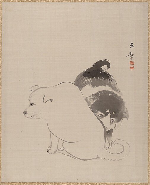 狗児図|A Pair of Puppies by Kawabata Gyokushō