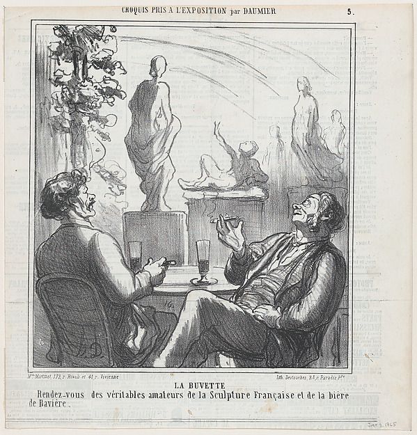 At the bar, meeting point for the true lovers of French sculpture and Bavarian beer, from 'Exhibition sketches,' published in Le Charivari, June 3, 1865