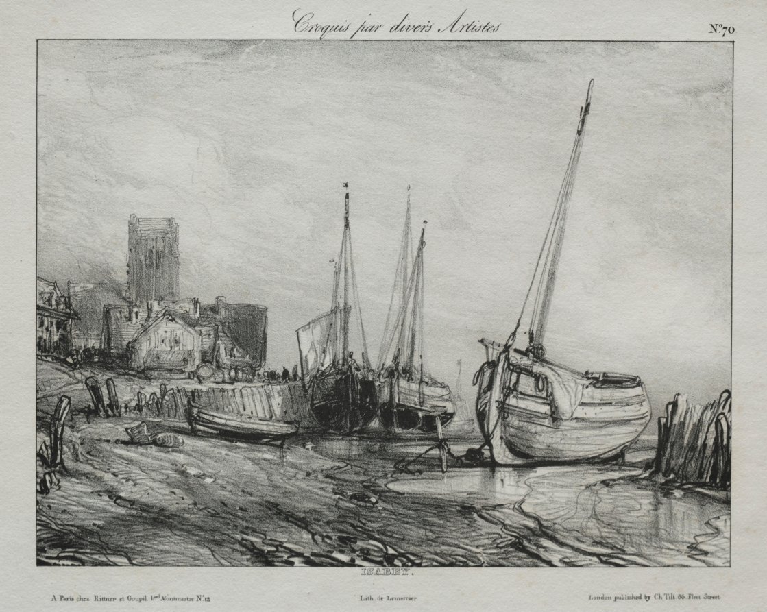 Fishing Boats along the Beach by Eugène Isabey