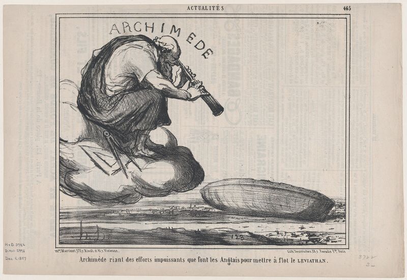 Archimède riant des efforts impuissants que font les Anglais pour mettre à flot le Leviathan, from Actualités, published in Le Charivari, December 5, 1857