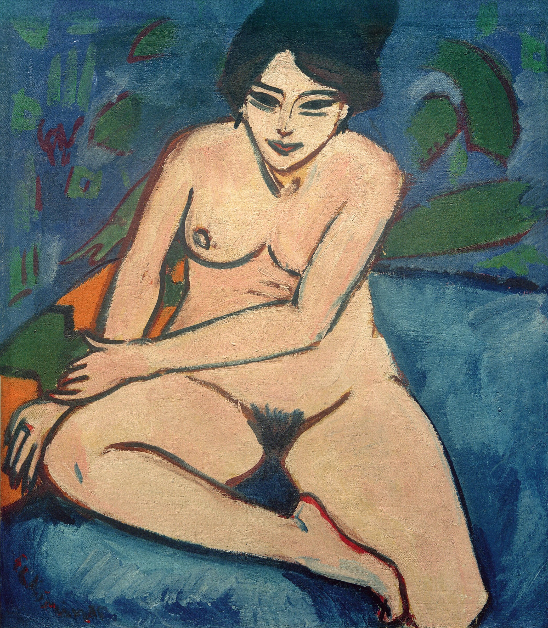 Nude on blue ground by Ernst Ludwig Kirchner