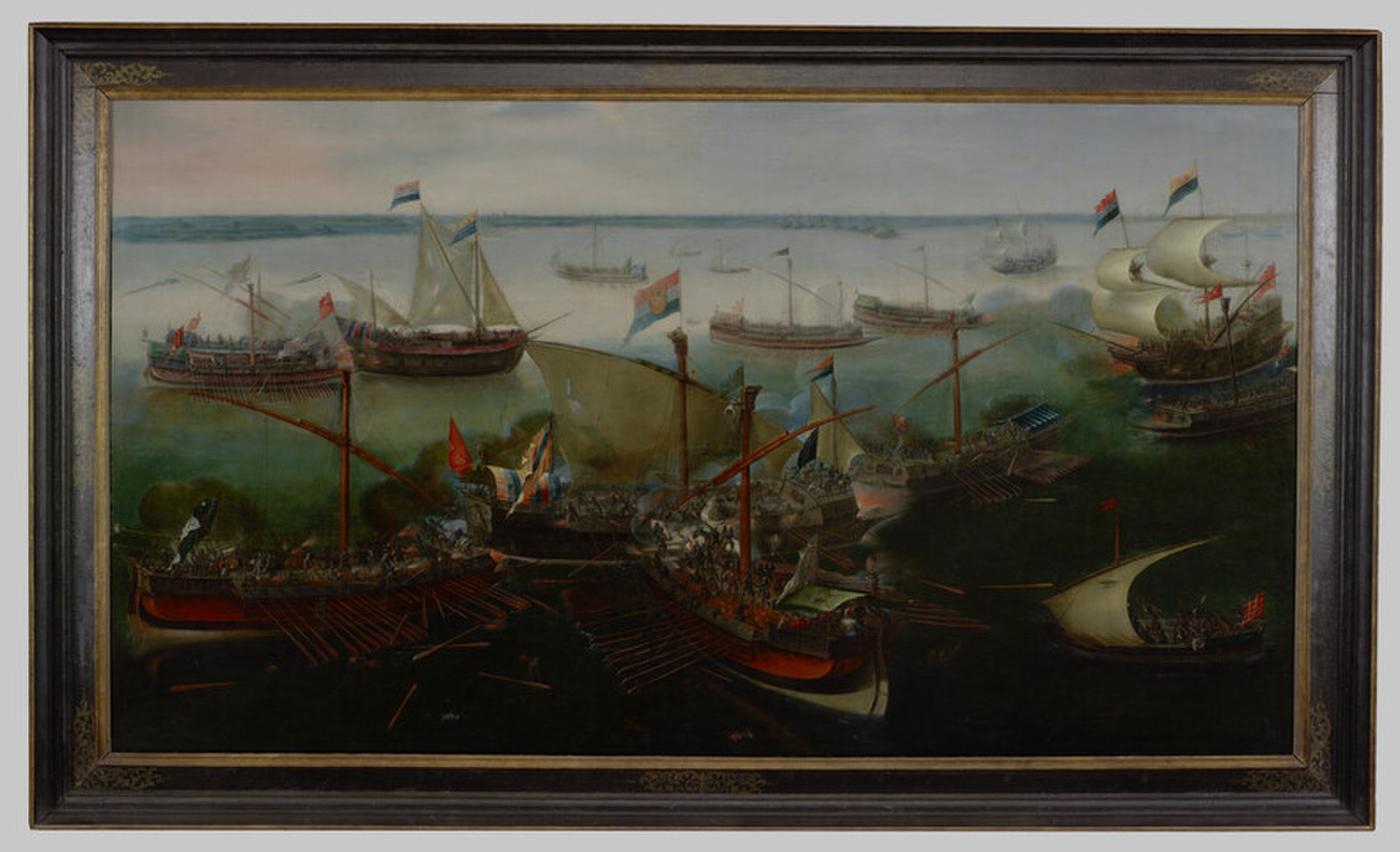 The battle at Sluis, with Dutch and Spanish galleys, May 26th, 1603 by Hendrick Vroom