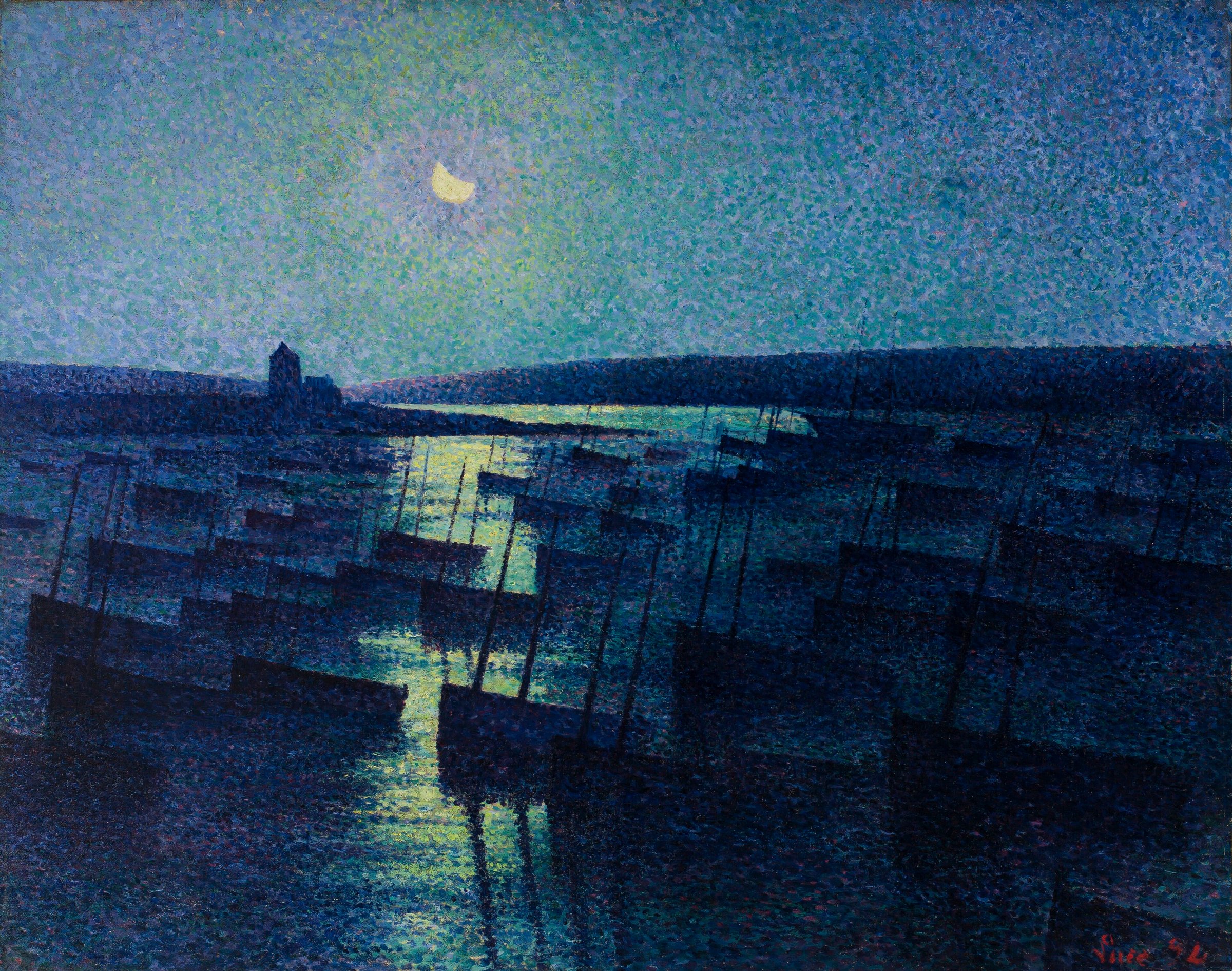 Camaret, Moonlight and Fishing Boats by Maximilien Luce